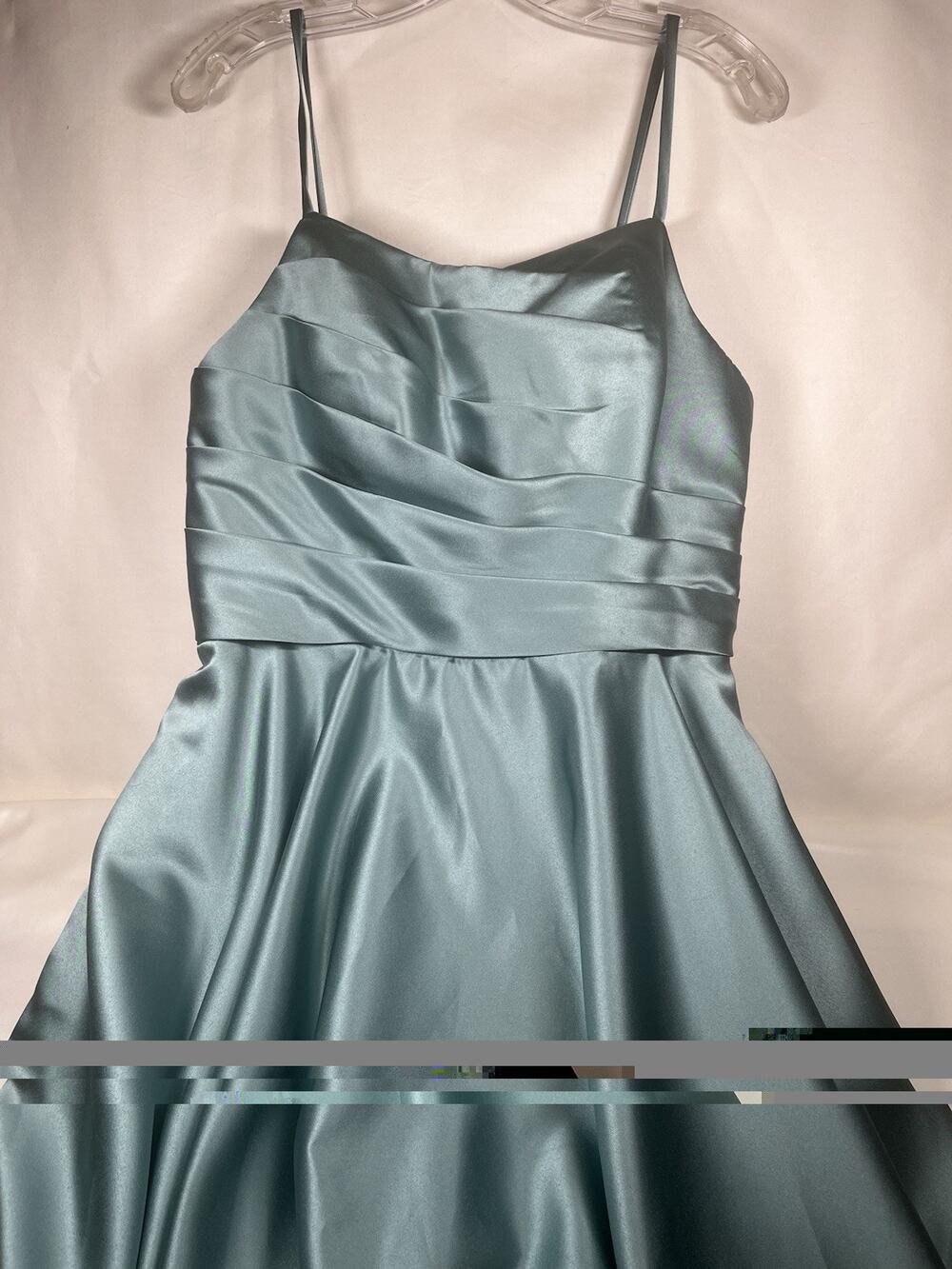 NWT Satin Formal Gown Dress Blue Teal Size 12 Full Sweep Ruched Bodice